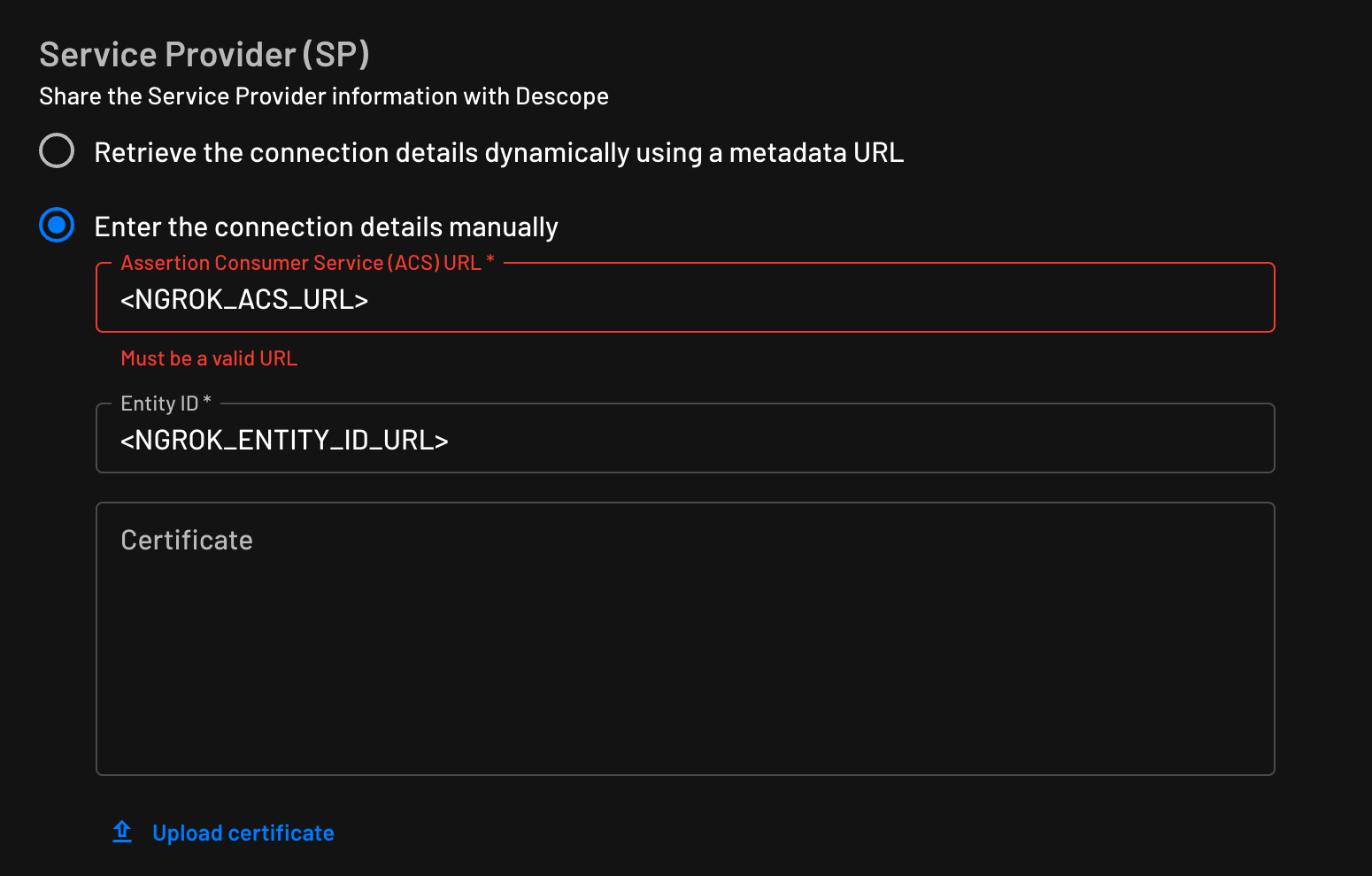 SP configuration in Descope